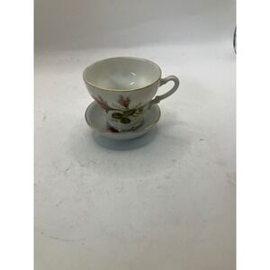 Vintage Teacup and Saucer Set Floral Pink Rose Gold Trim Made In Japan